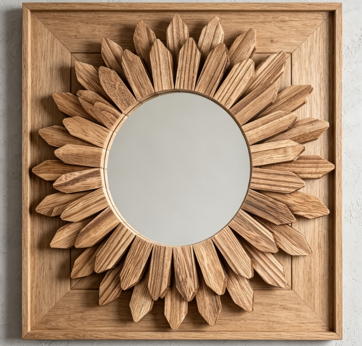 Sunburst Solid Wood Mirror — Rustic Carbonized Black Finish